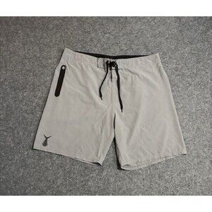 Tunaskin Board Shorts Mens 38 Gray Swim Trunks Fishing Logo Quick Dry